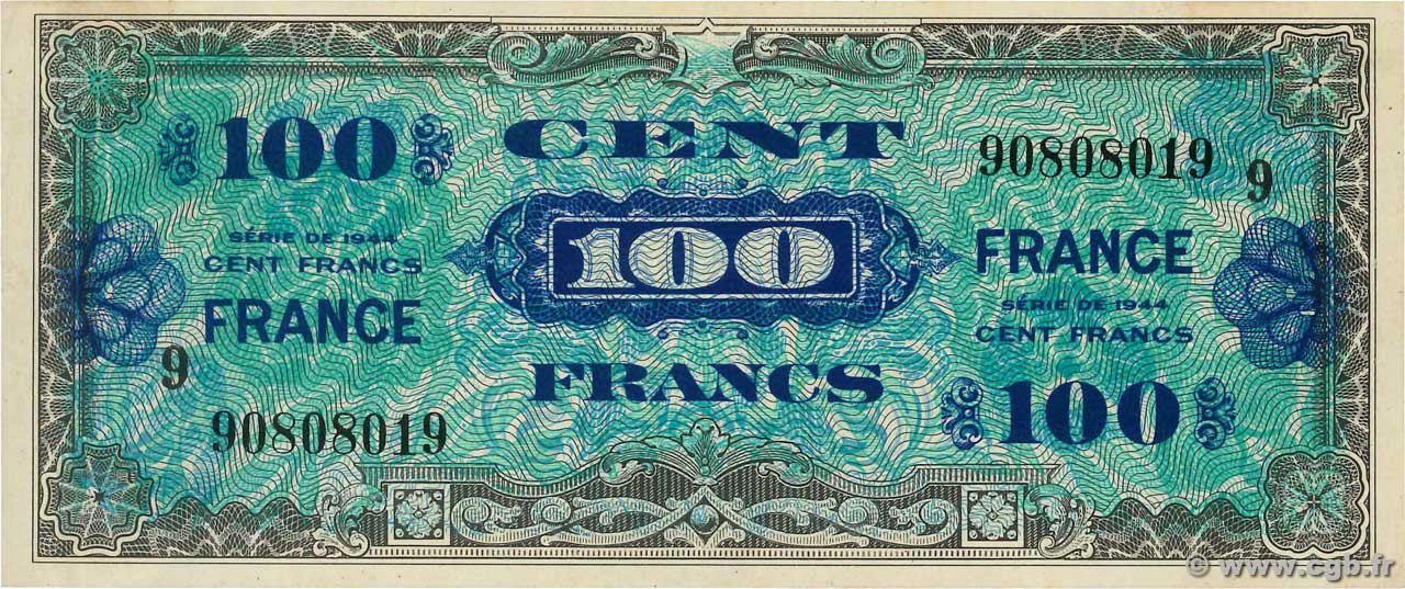 100 Francs FRANCE FRANKREICH  1945 VF.25.09 VZ