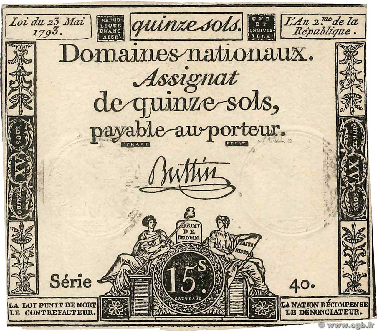 15 Sols FRANCIA  1793 Ass.41a AU