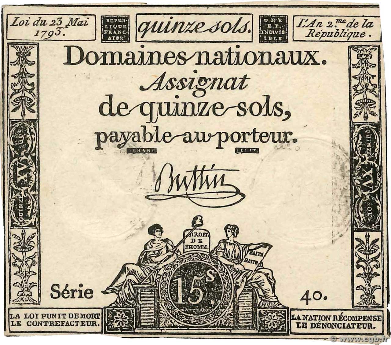 15 Sols FRANCE  1793 Ass.41a SPL