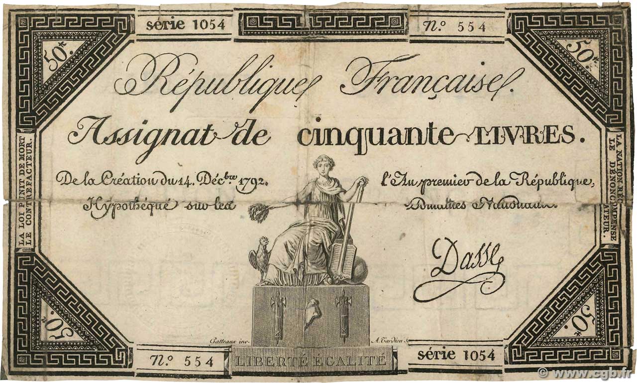 50 Livres FRANCE  1792 Ass.39a TB