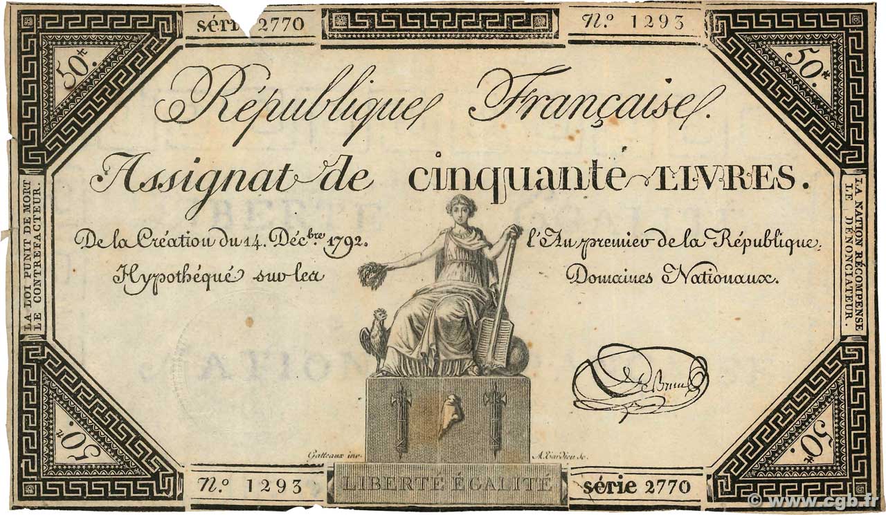 50 Livres FRANKREICH  1792 Ass.39a SS