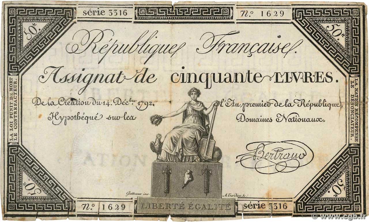 50 Livres FRANCE  1792 Ass.39a F
