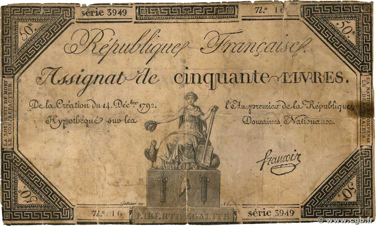 50 Livres FRANCE  1792 Ass.39a G
