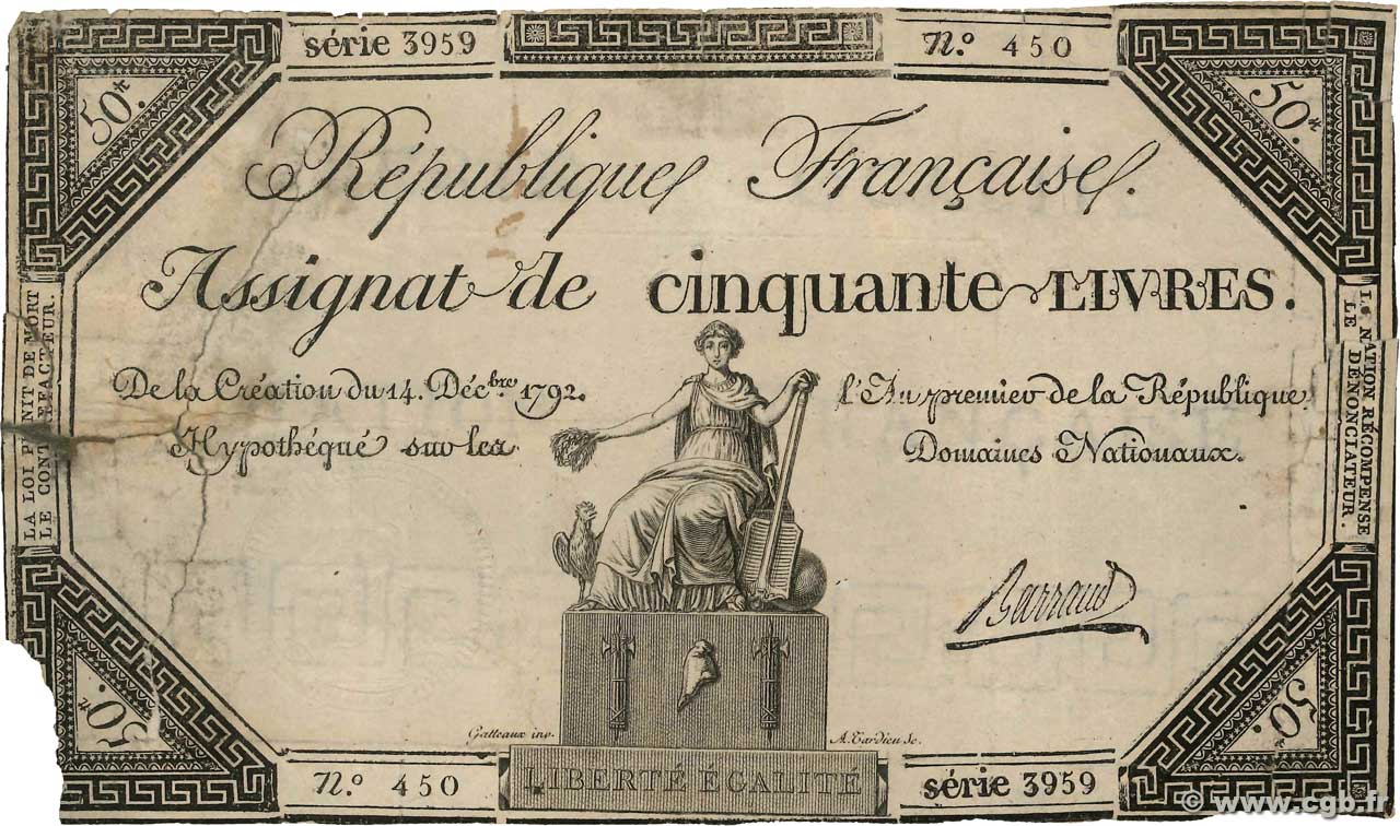 50 Livres FRANCIA  1792 Ass.39a RC