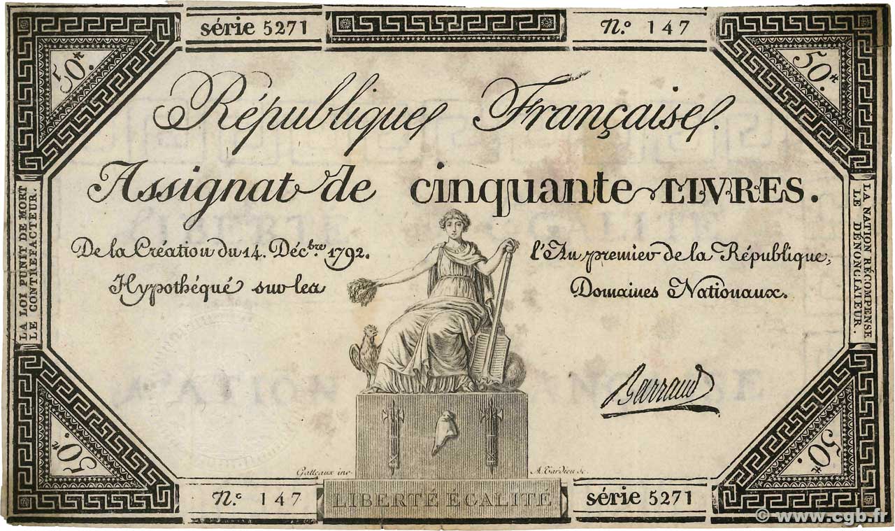 50 Livres FRANCIA  1792 Ass.39a BB