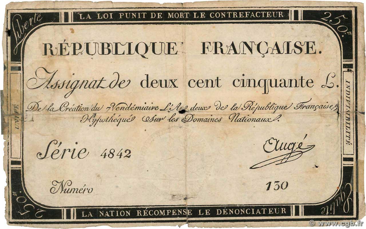 250 Livres FRANKREICH  1793 Ass.45a S