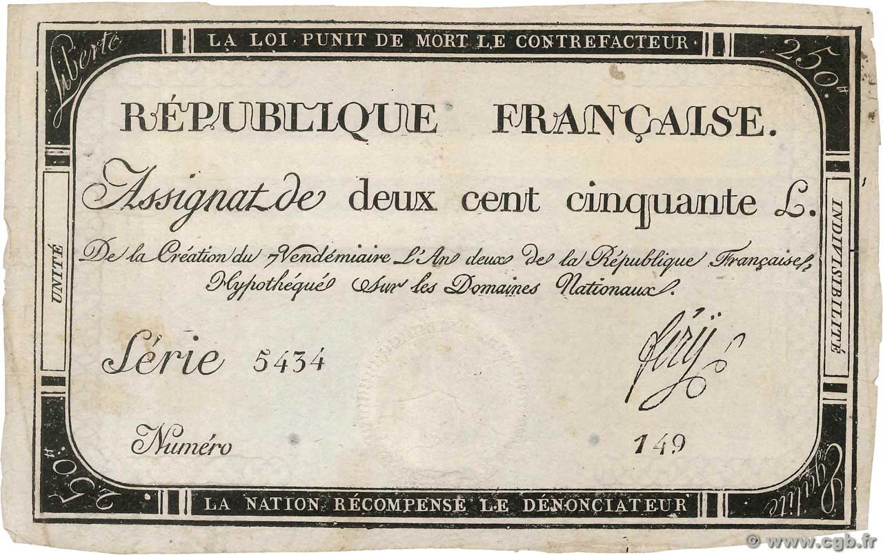 250 Livres FRANCIA  1793 Ass.45a BB