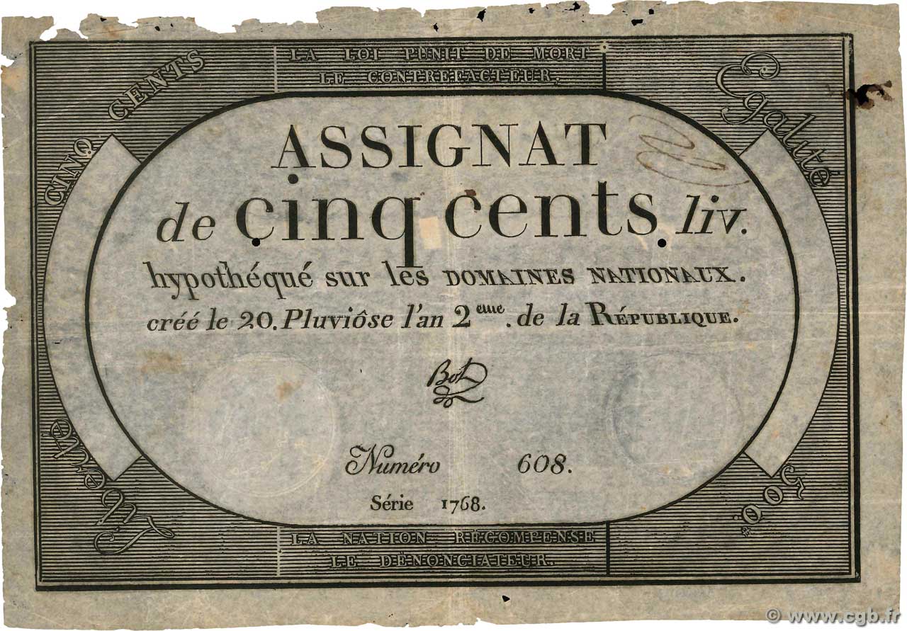 500 Livres FRANCIA  1794 Ass.47a BC+