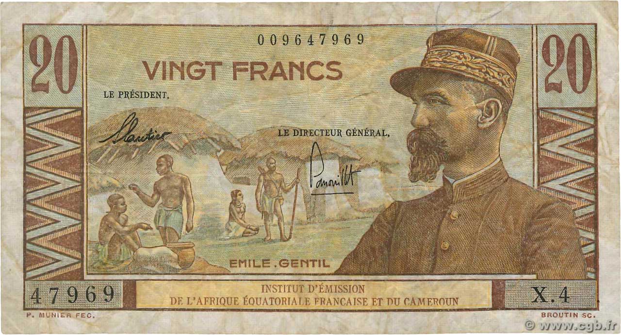 20 Francs Émile Gentil AFRIQUE ÉQUATORIALE FRANÇAISE  1957 P.30 S
