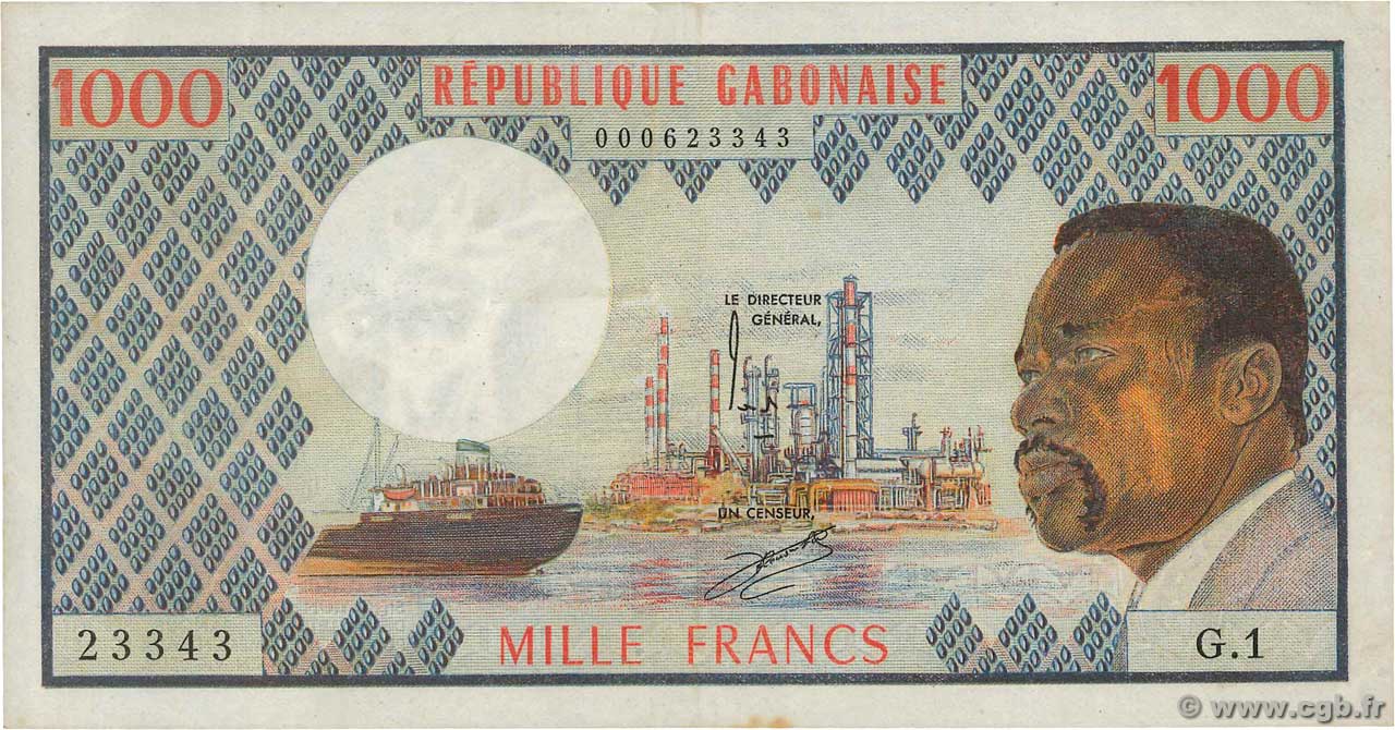1000 Francs GABON  1974 P.03a BB