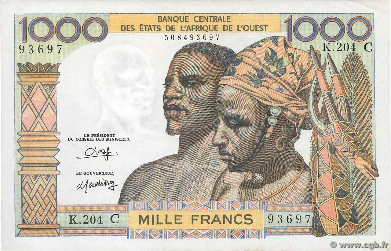 1000 Francs STATI AMERICANI AFRICANI  1980 P.303Co AU