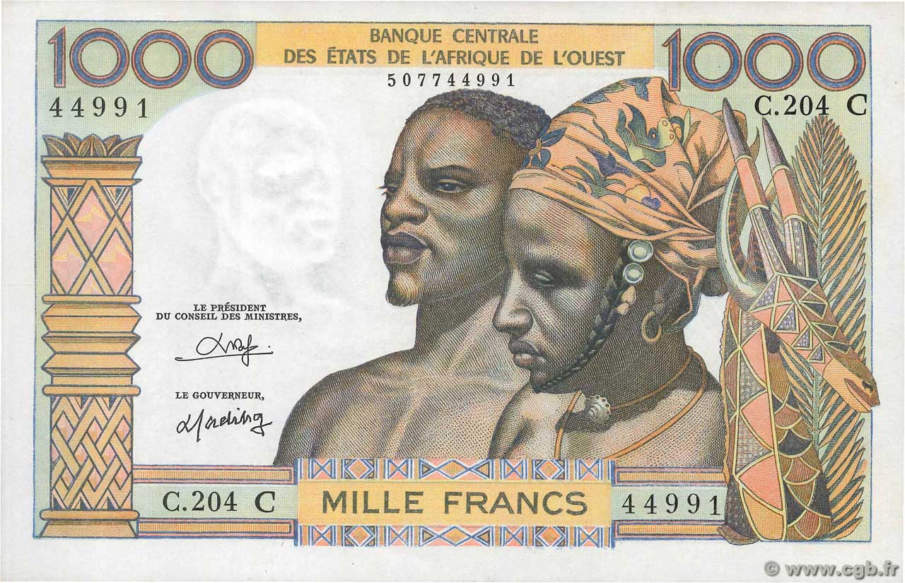1000 Francs STATI AMERICANI AFRICANI  1980 P.303Co AU+