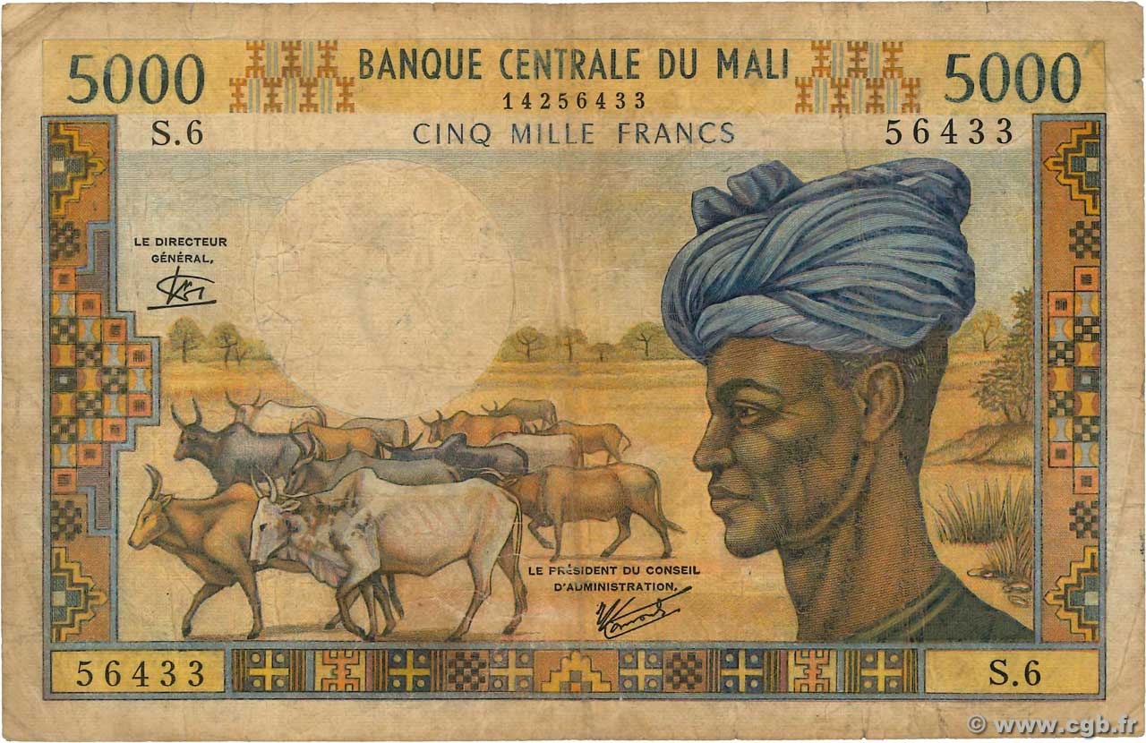 5000 Francs MALI  1984 P.14e B