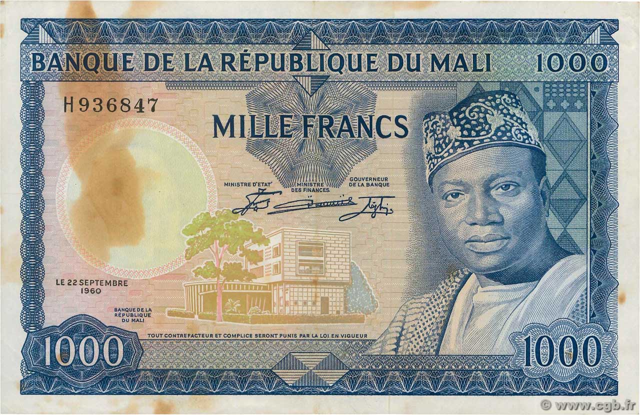 1000 Francs MALí  1960 P.09 MBC