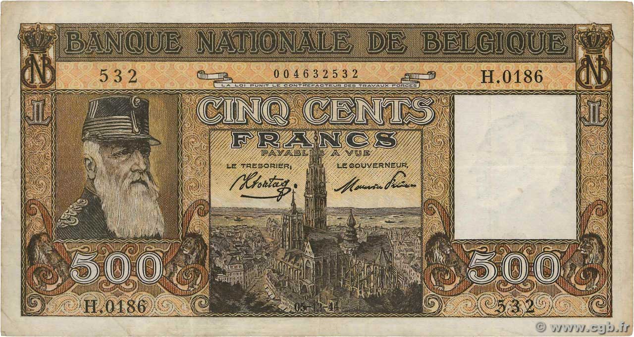 500 Francs BELGIQUE  1944 P.127a TB+