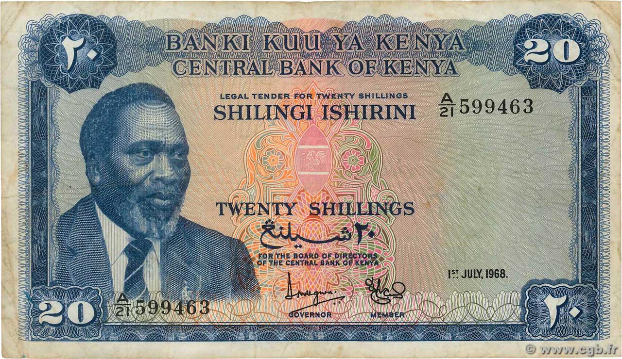 20 Shillings KENYA  1968 P.03c TB+