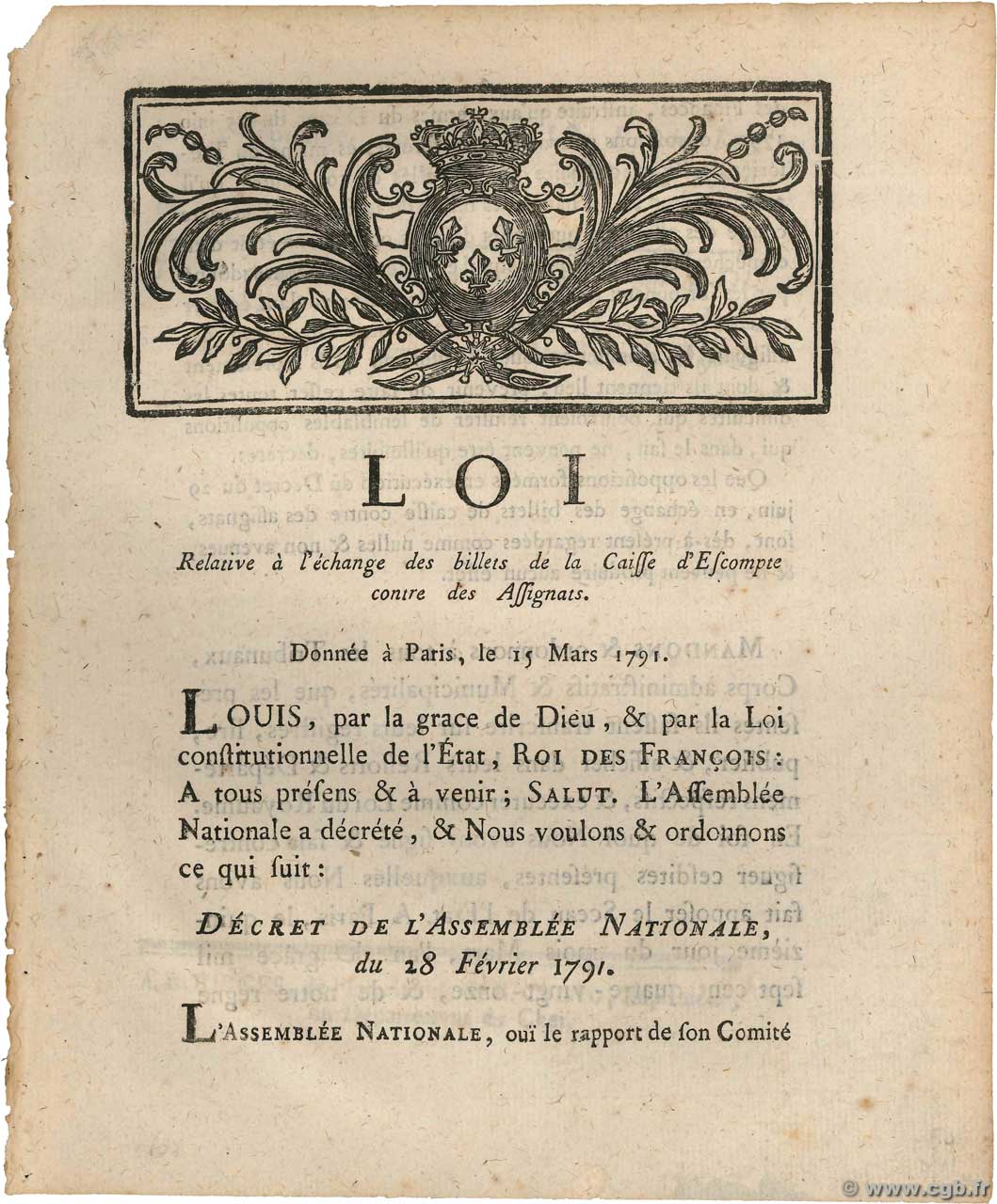Loi FRANCE  1791 Ass.- XF
