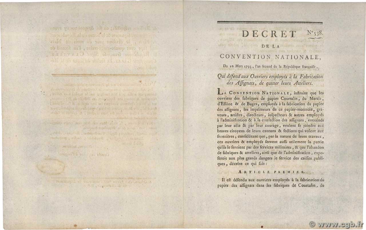 Décret FRANCE  1793 Ass.- AU