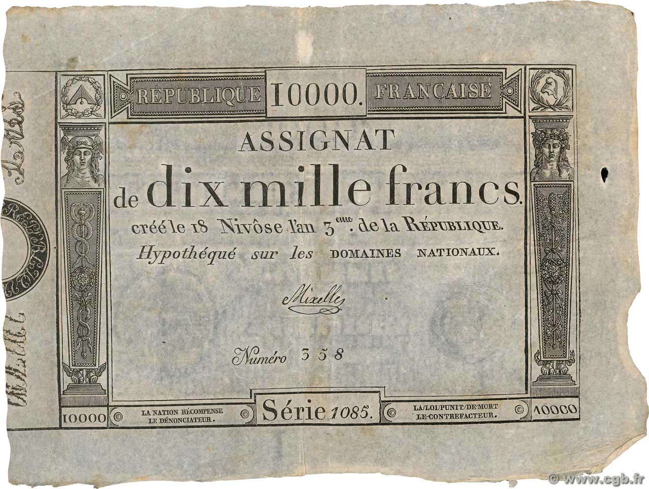 10000 Francs FRANKREICH  1795 Ass.52a fVZ