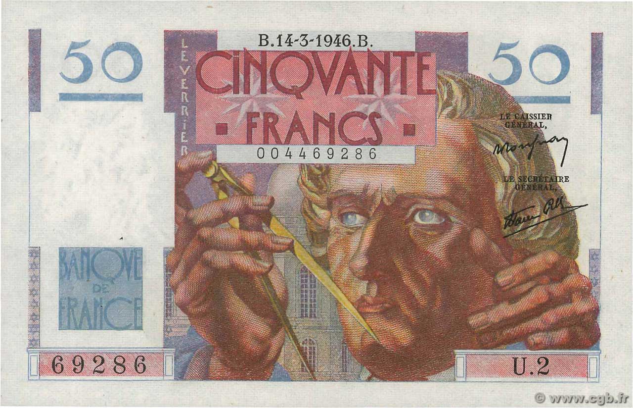 50 Francs LE VERRIER FRANKREICH  1946 F.20.01 fST