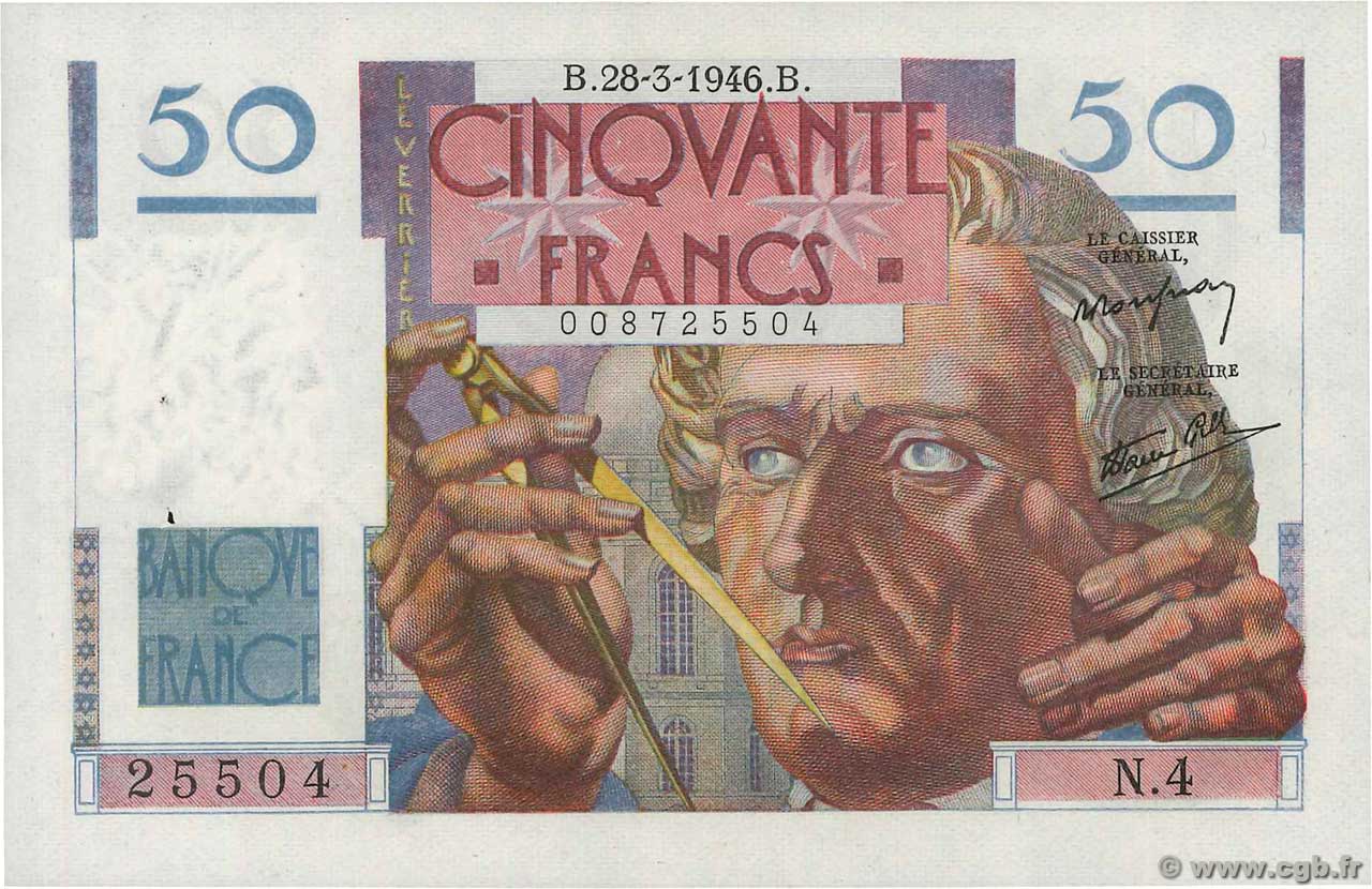 50 Francs LE VERRIER FRANCIA  1946 F.20.02 EBC+