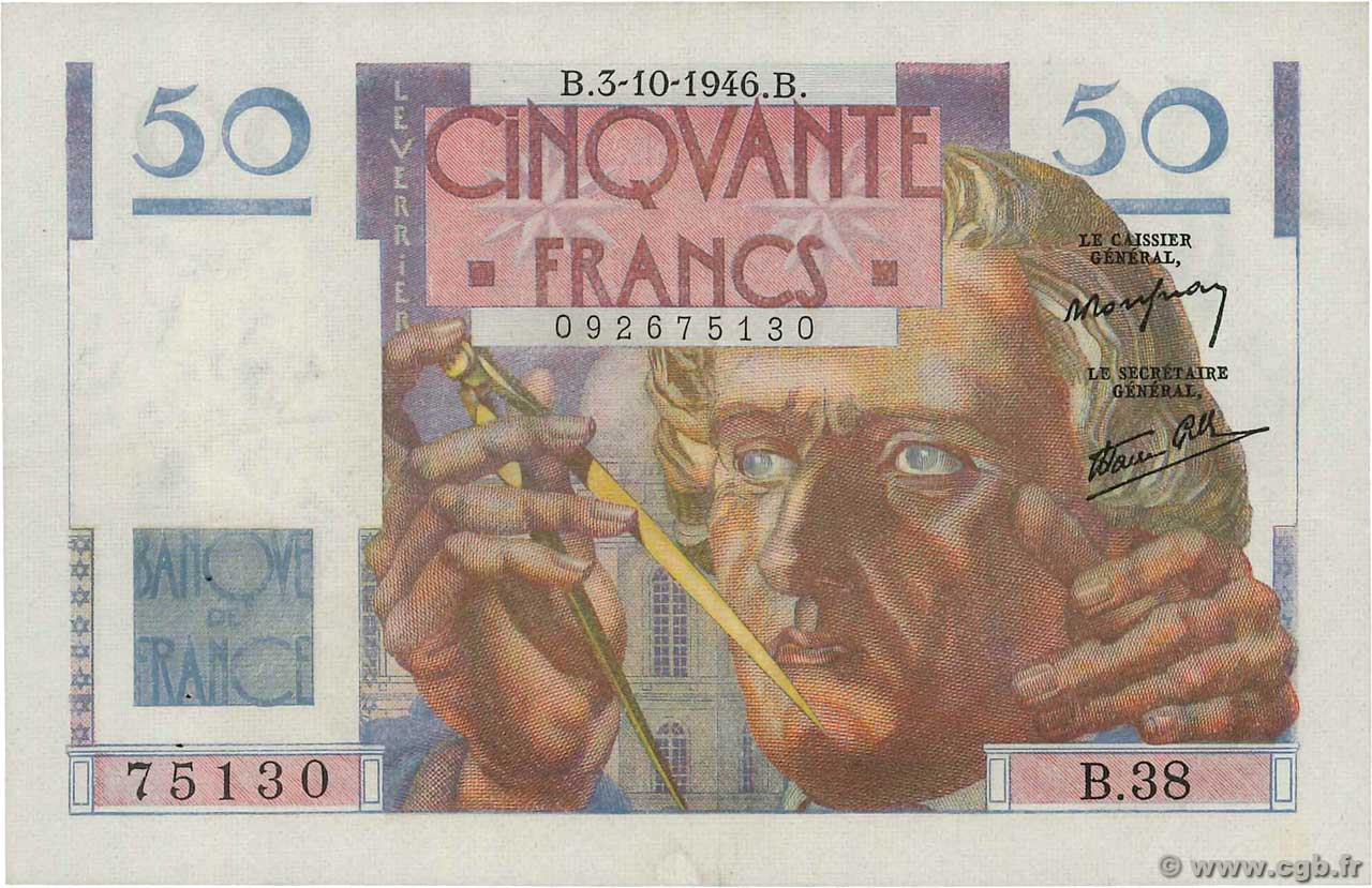 50 Francs LE VERRIER FRANCE  1946 F.20.06 SUP
