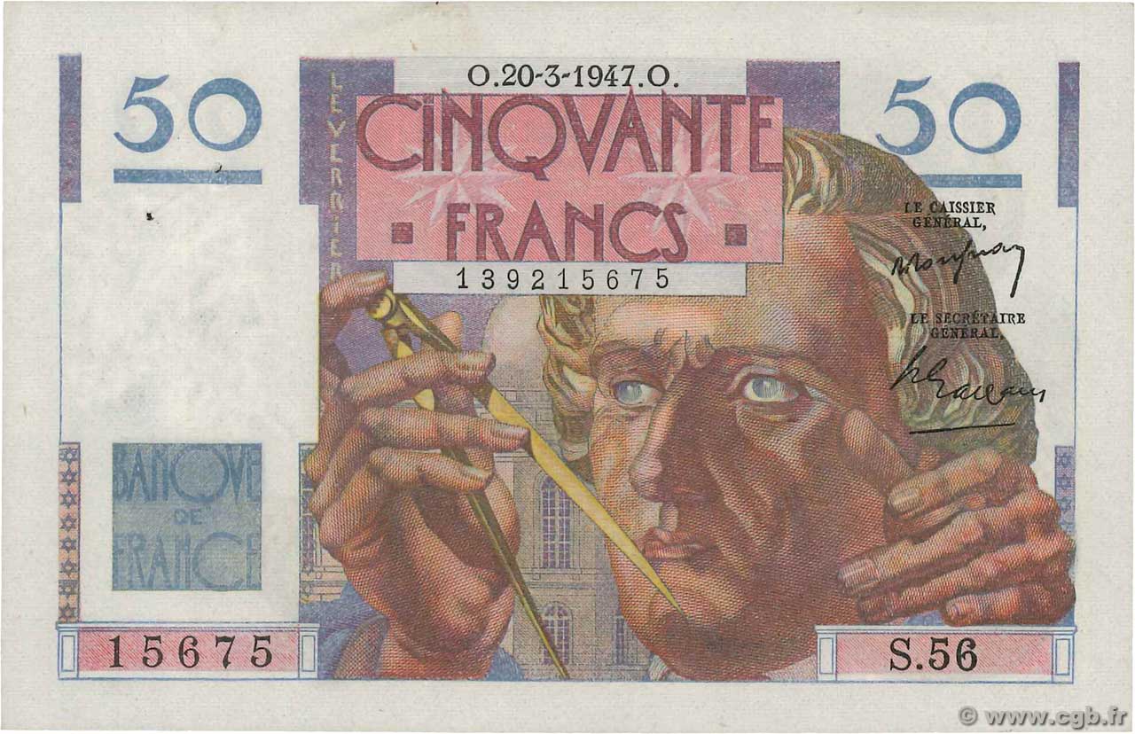 50 Francs LE VERRIER FRANCIA  1947 F.20.07 SC