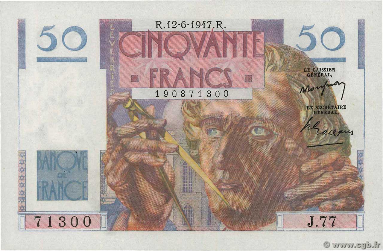 50 Francs LE VERRIER FRANCE  1947 F.20.08 AU