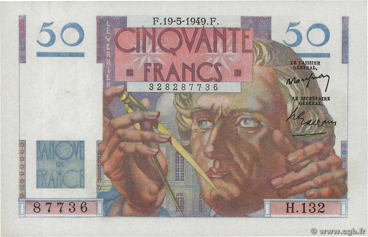 50 Francs LE VERRIER FRANCE  1949 F.20.12 UNC-
