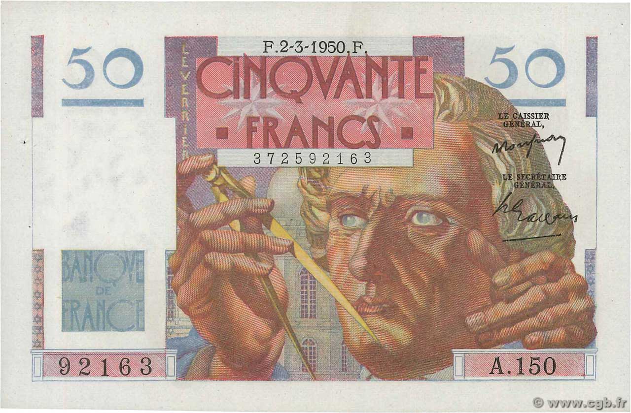 50 Francs LE VERRIER FRANCE  1950 F.20.14 AU-