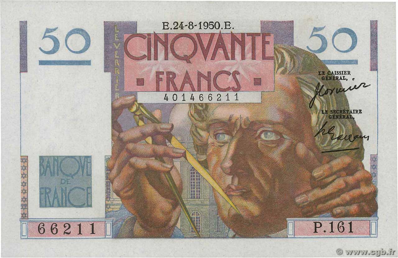 50 Francs LE VERRIER FRANCE  1950 F.20.16 UNC-