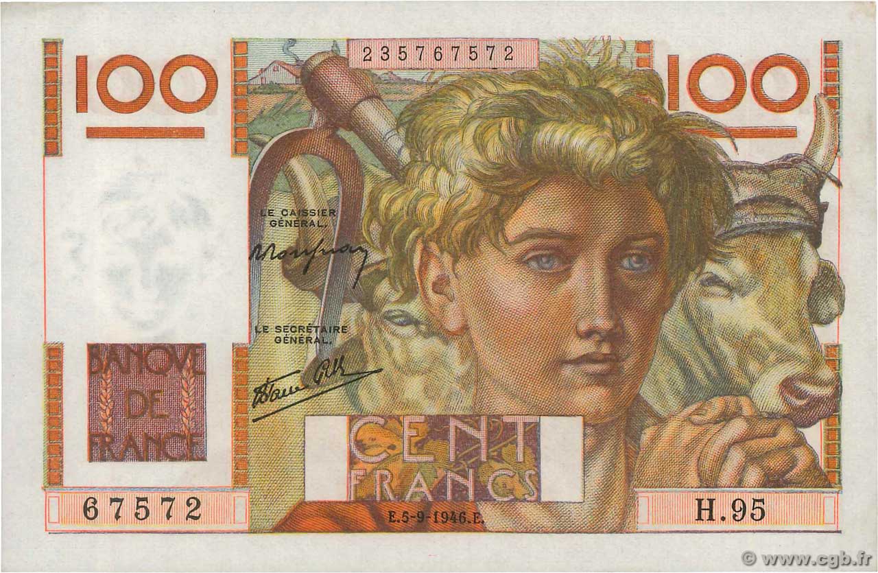 100 Francs JEUNE PAYSAN FRANCE  1946 F.28.08 pr.NEUF