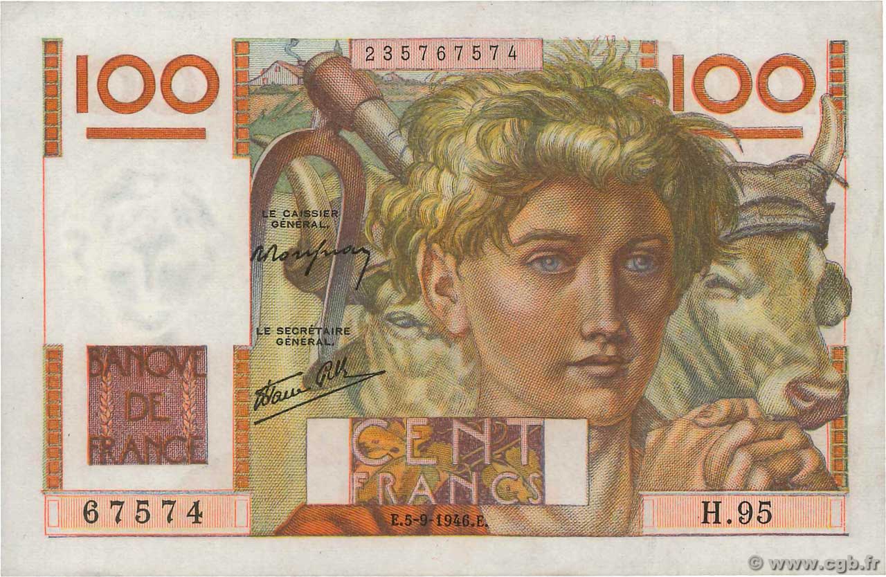 100 Francs JEUNE PAYSAN FRANCIA  1946 F.28.08 q.FDC