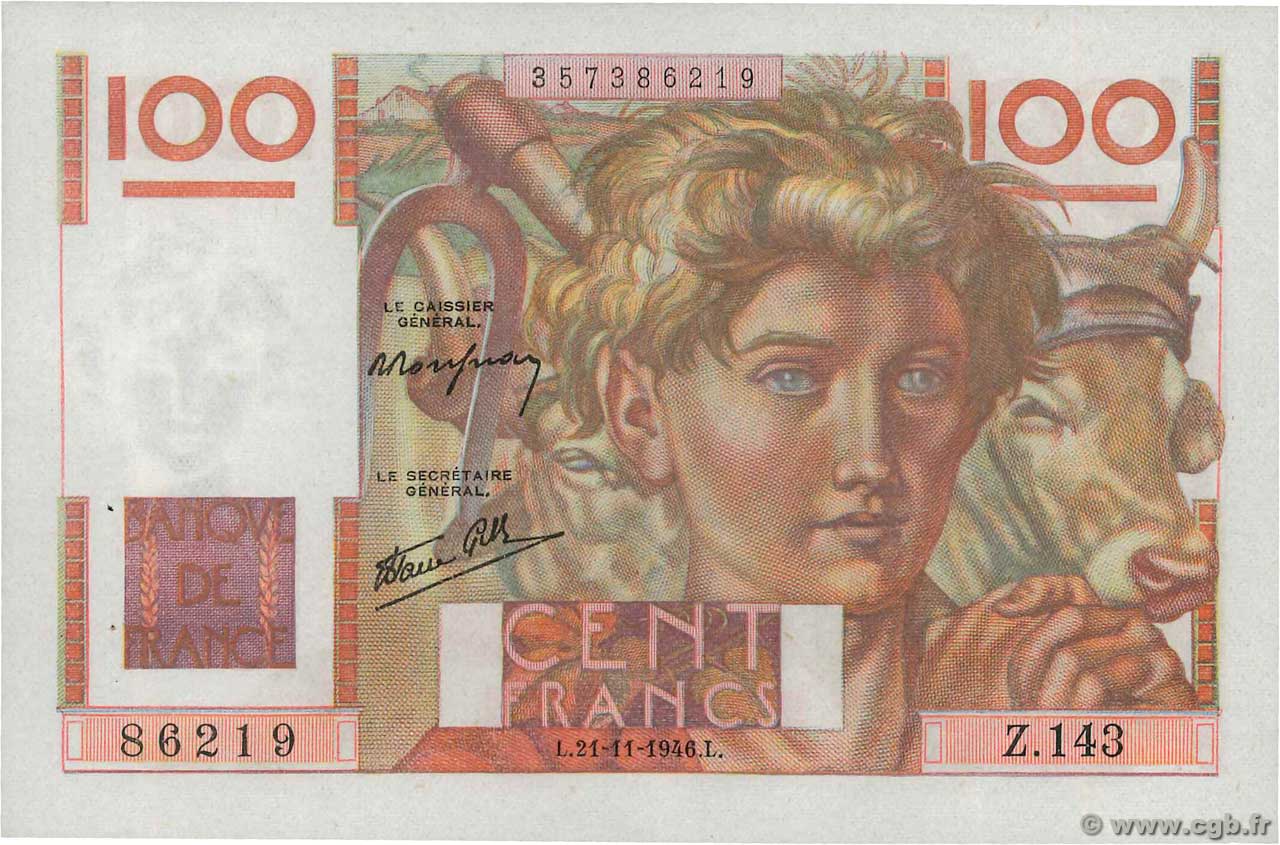 100 Francs JEUNE PAYSAN FRANCIA  1946 F.28.11 AU