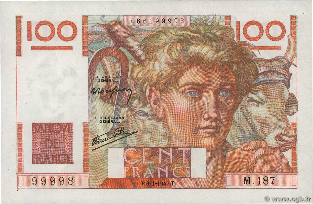 100 Francs JEUNE PAYSAN FRANCE  1947 F.28.13 NEUF