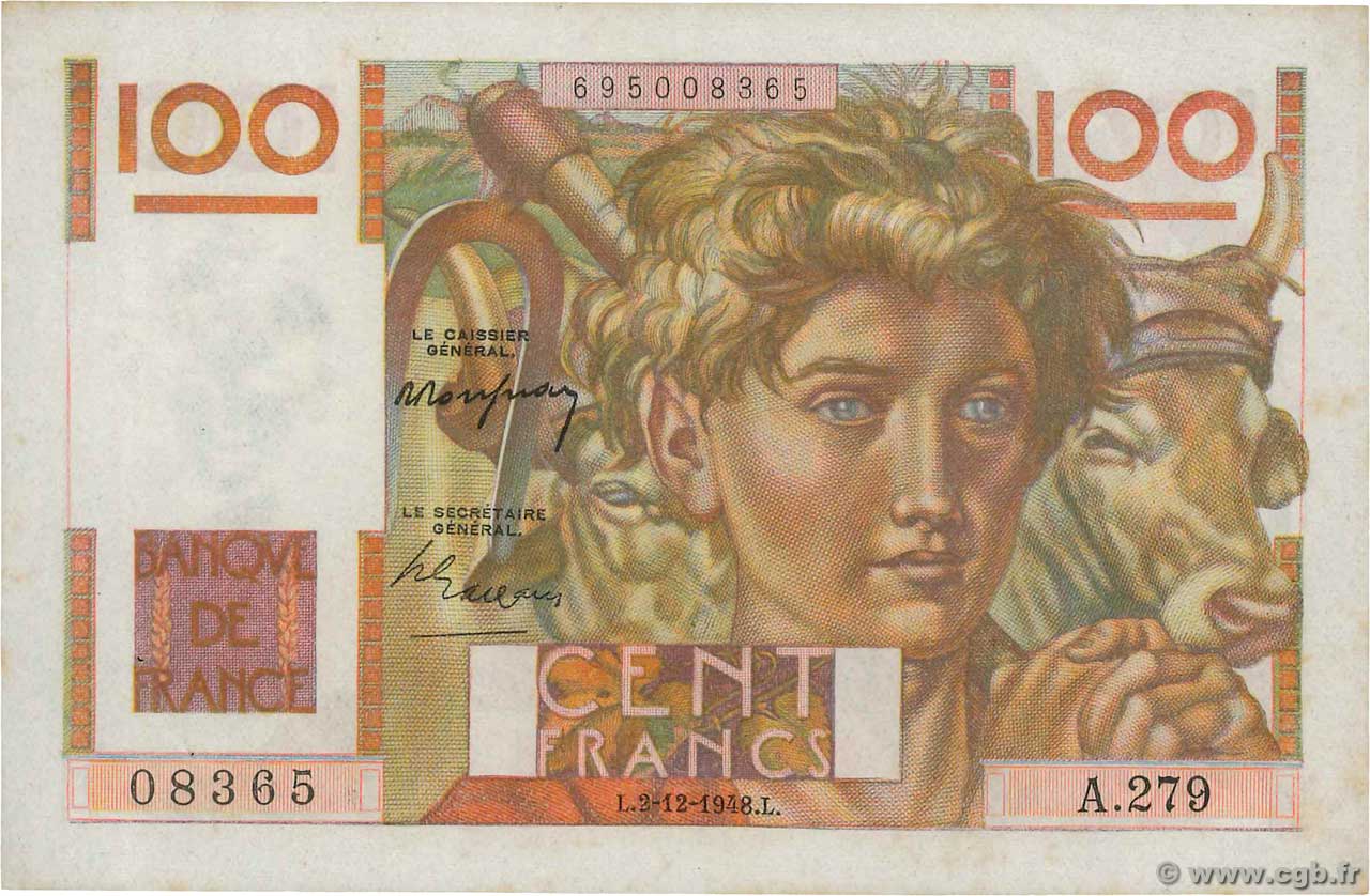 100 Francs JEUNE PAYSAN FRANCIA  1948 F.28.20 SPL+