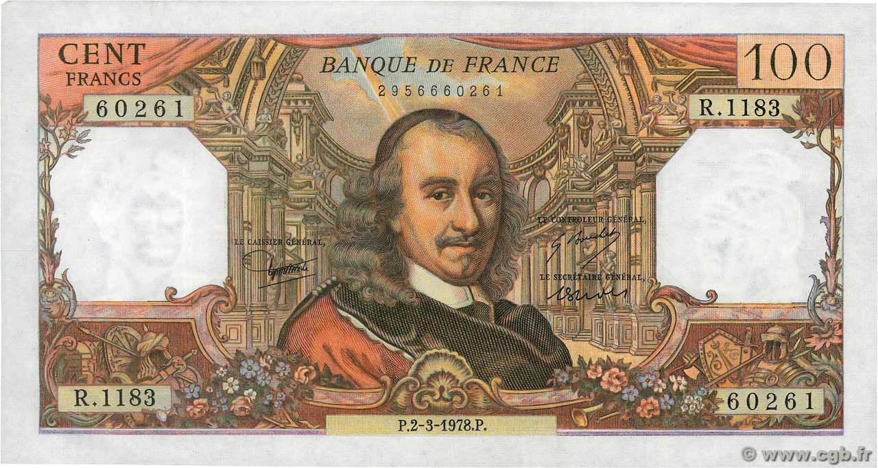 100 Francs CORNEILLE FRANCE  1978 F.65.62 AU+