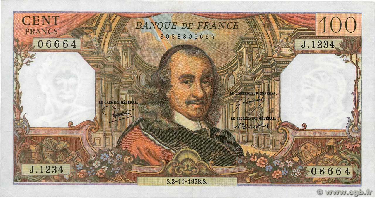 100 Francs CORNEILLE FRANCIA  1978 F.65.64 EBC+