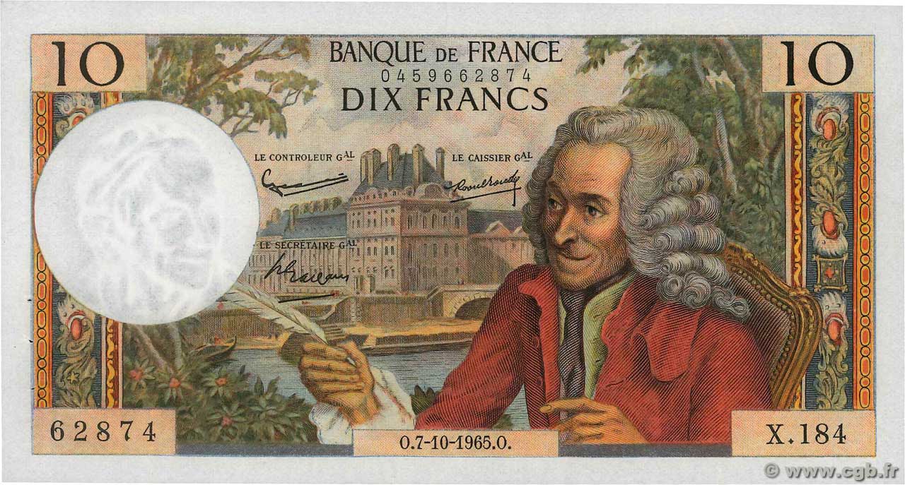 10 Francs VOLTAIRE FRANCIA  1965 F.62.16 EBC+
