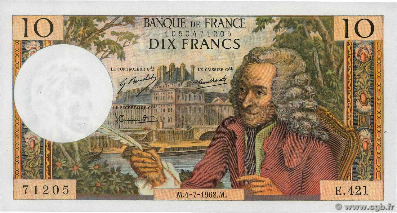 10 Francs VOLTAIRE FRANCE  1968 F.62.33 pr.NEUF