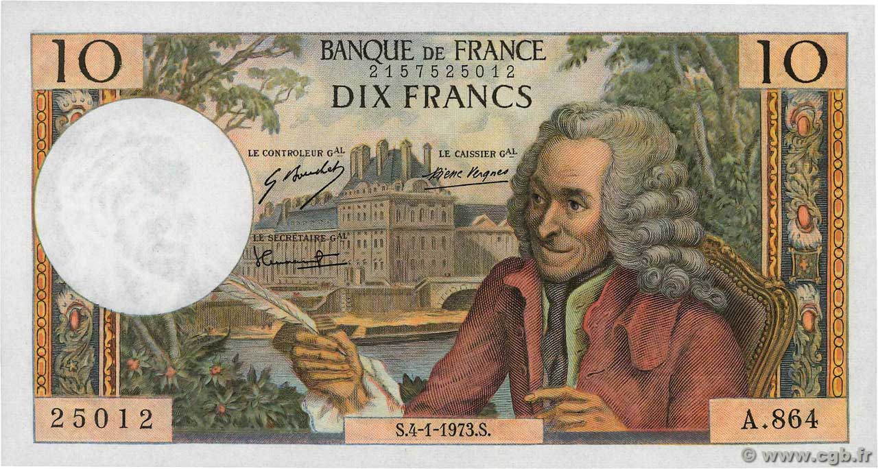 10 Francs VOLTAIRE FRANCIA  1973 F.62.60 SC+
