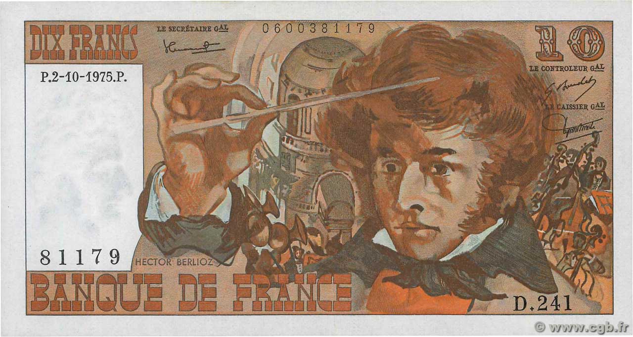 10 Francs BERLIOZ FRANCIA  1975 F.63.13 FDC