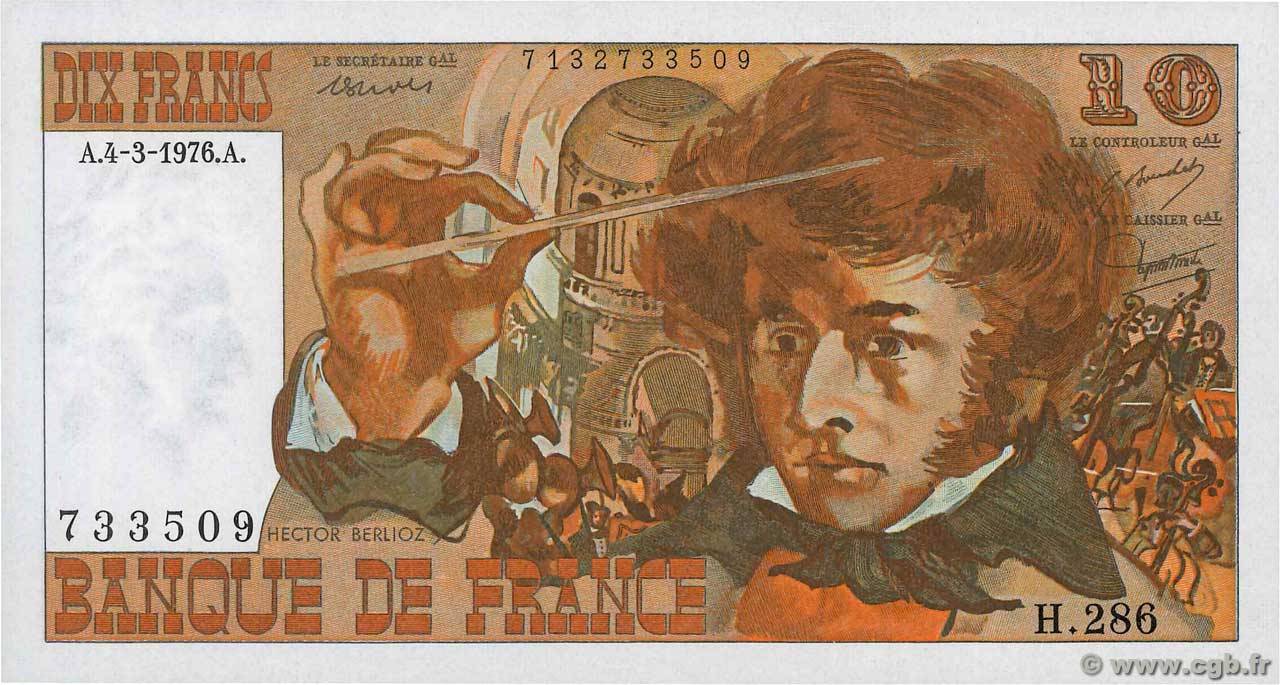 10 Francs BERLIOZ FRANCIA  1976 F.63.18 SC+