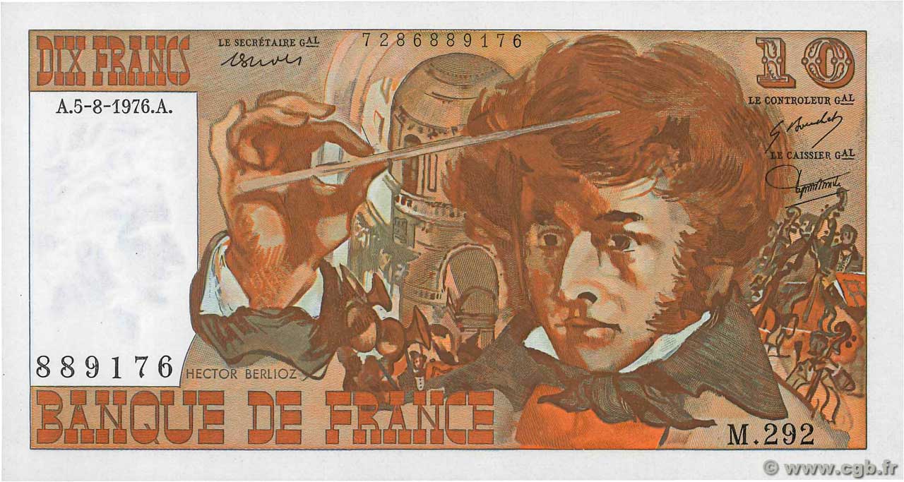 10 Francs BERLIOZ FRANCE  1976 F.63.20 UNC-