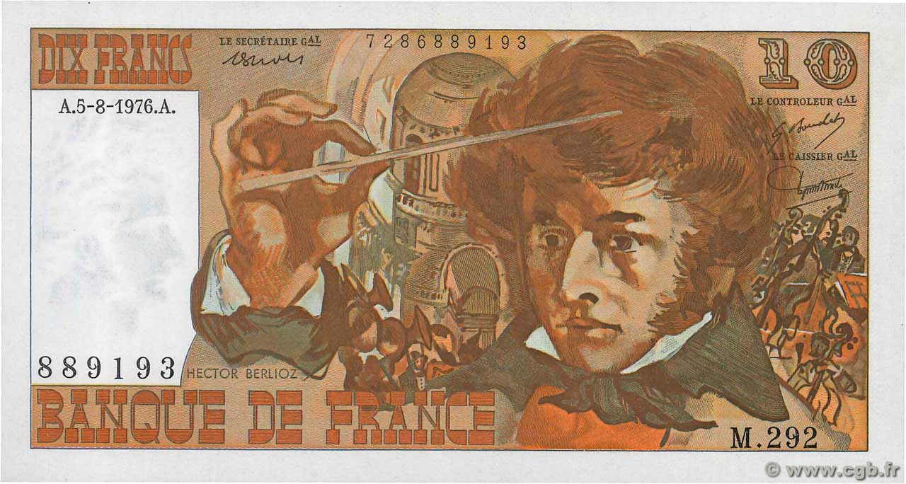 10 Francs BERLIOZ FRANKREICH  1976 F.63.20 fST+