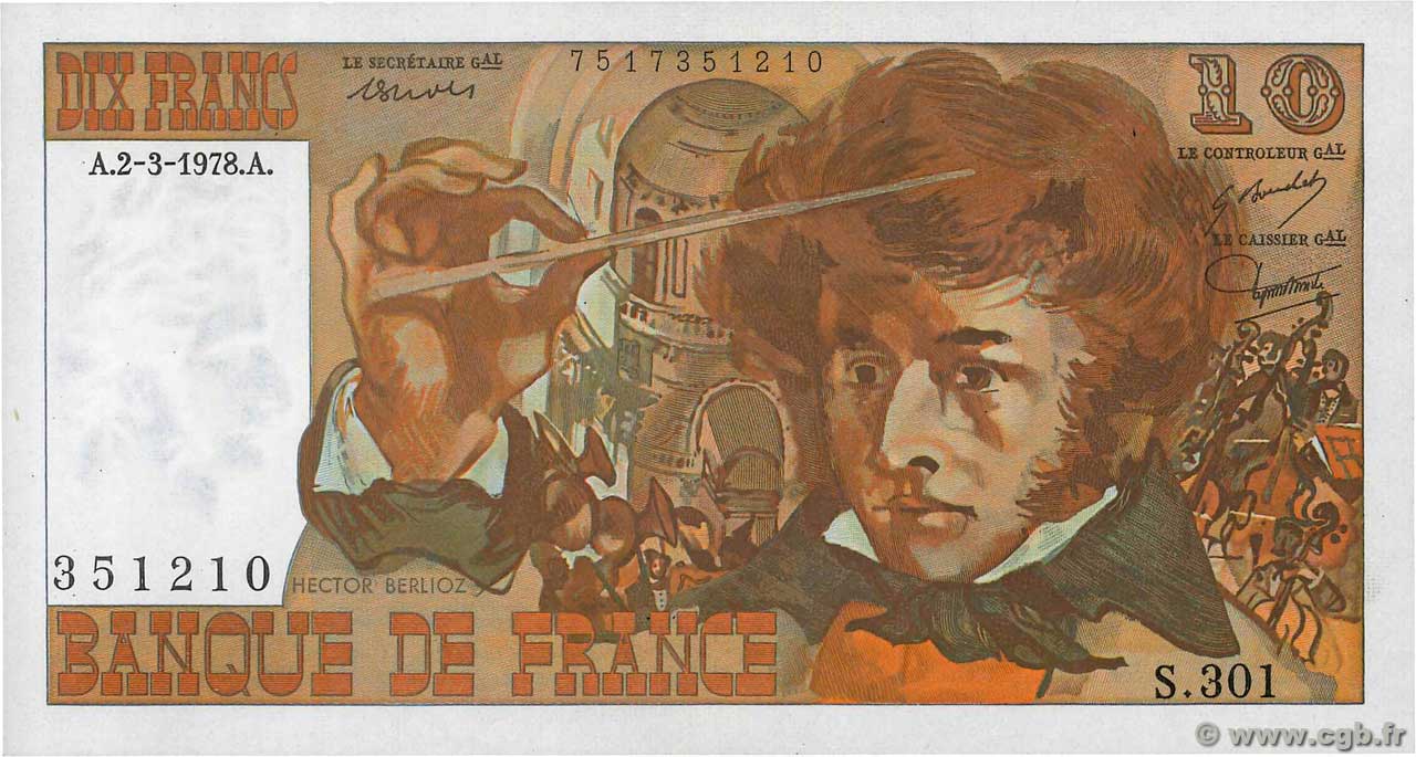 10 Francs BERLIOZ FRANCIA  1977 F.63.22 AU