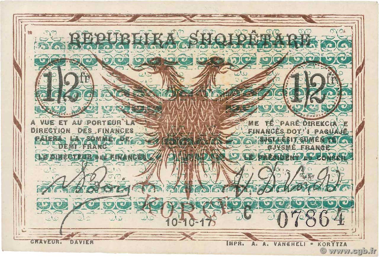 0,50 Franc ALBANIA  1917 PS.145b AU-