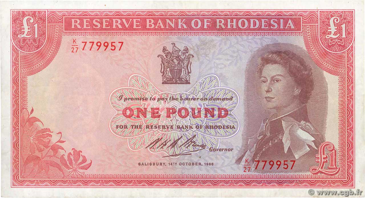 1 Pound RHODESIA  1968 P.28d MB