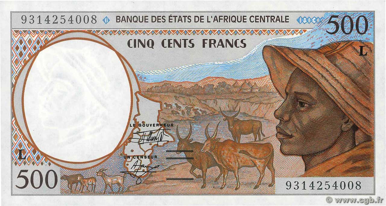 500 Francs STATI DI L  AFRICA CENTRALE  1993 P.401La FDC