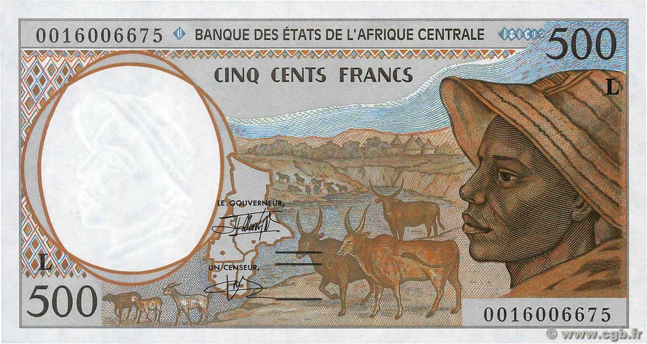 500 Francs STATI DI L  AFRICA CENTRALE  2000 P.401Lg FDC